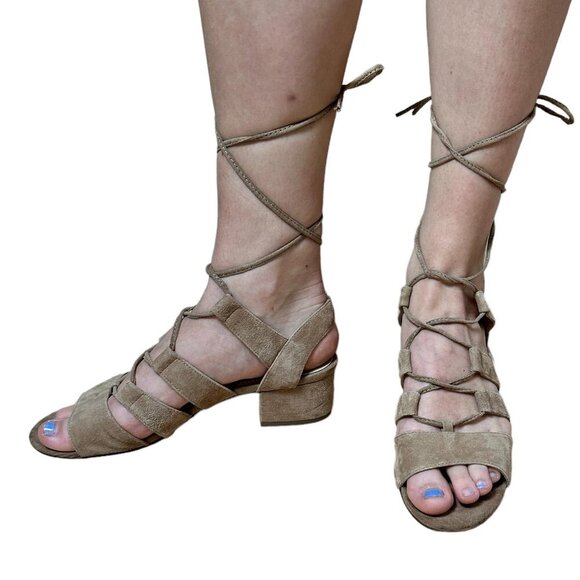 STEVE MADDEN Kittyy Suede Lace Up Gladiator Block Heel Sandal - 8 - Picture 1 of 11